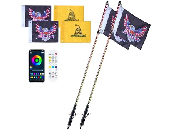 2 PCS 4 FT Whip Light, APP & RF Remote Control