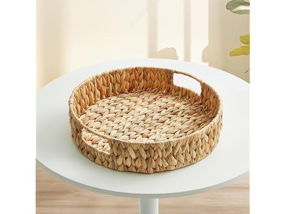 Suptinwear Round Water Hyacinth Tray with Handles