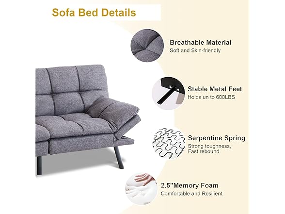 MUUEGM Futon Sofa Bed, Convertible Sofa