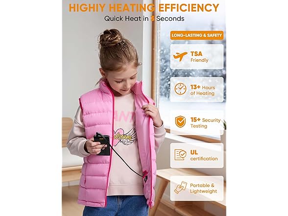 ORRNIKKO Kids Heated Vest (Pink, S)