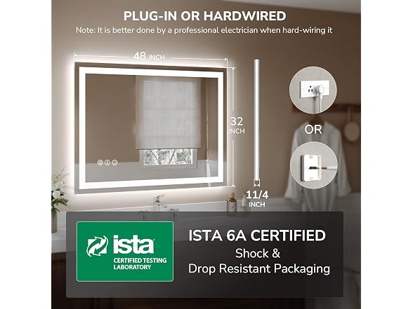 USHOWER LED Bathroom Mirror 48x32 Inch