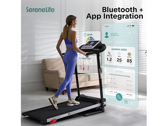 SereneLife Treadmill with Incline & Handle Bars, Black Gray