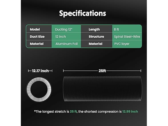 Dryer Vent Hose 12"x25' Black