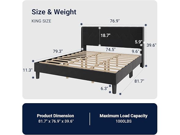 Avenco King Size Bed Frame with Winged Headboard