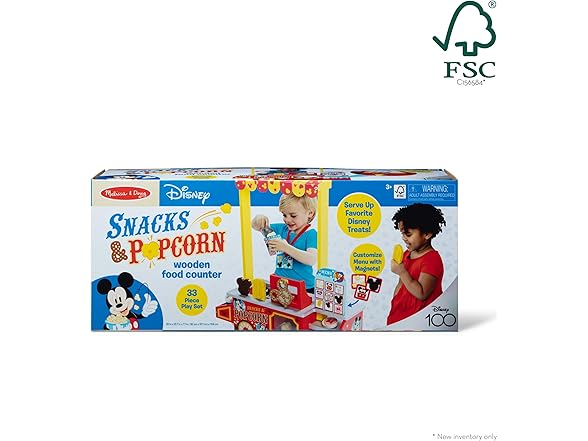 Melissa & Doug Disney Snacks & Popcorn Wooden Pretend Play Food Counter