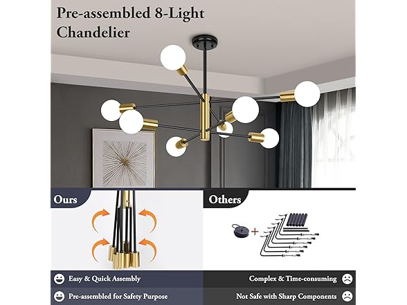 BesLowe 8-Light Modern Sputnik Chandelier