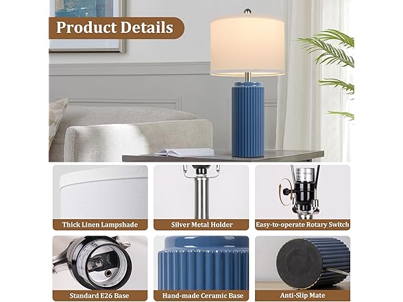 TOBUSA Ceramic Table Lamps Set of 2