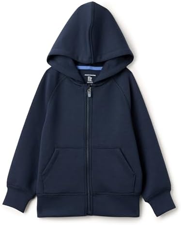 Amazon Essentials Boy's Active Sweat Relaxed-Fit Full Zip Hoodie, Navy, Large