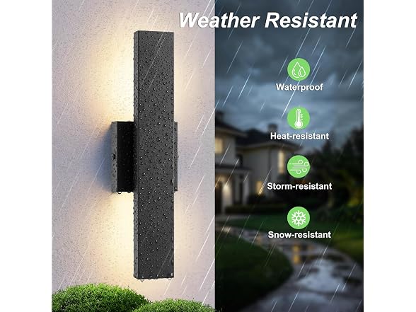 2-Pack 15.7" Outdoor Wall Lights, Modern Black Exterior Sconces