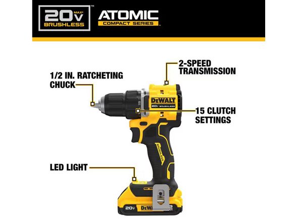 Dewalt DCD794D1 Atomic 20V 1/2 in Drill/Driver Kit