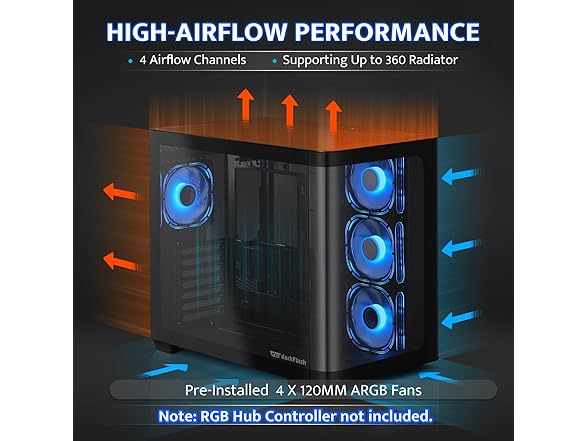 darkFlash ATX Mid-Tower PC Case, Black