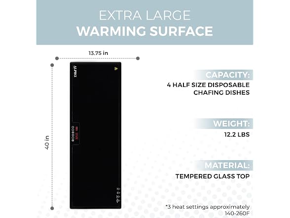 Alpha Living Warming Tray for Food – 40 Inch Glass Top Food Warmer
