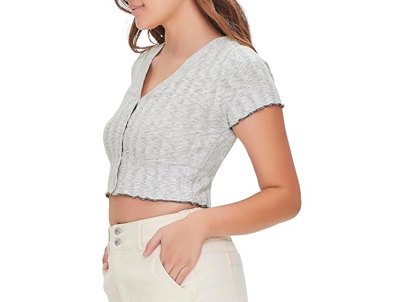 Forever 21 Ribbed Button-front Crop Top - Gallery 2