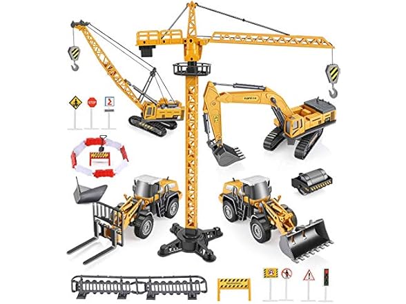 Geyiie Trucks & Crane Playset for Kids