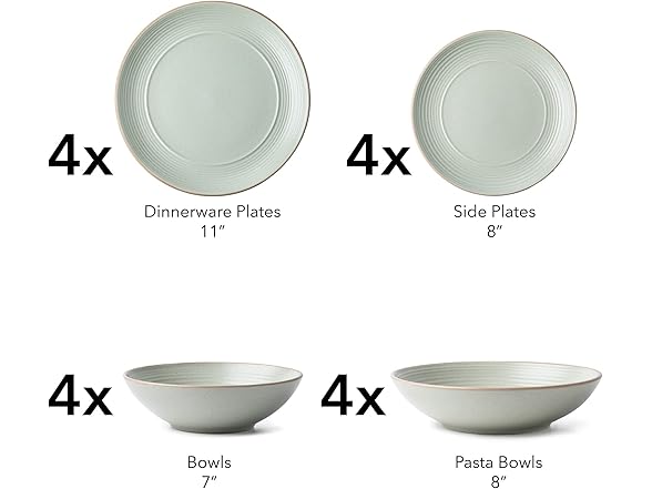 RINGAR Round Stoneware 16pc Double Bowl Dinnerware Set for 4