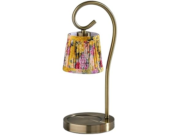 Adesso Candle Warmer Lamp, Antique Brass & Floral Shade