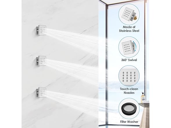 Shower System with Body Jets: EVERSTEIN, Brushed Nickel