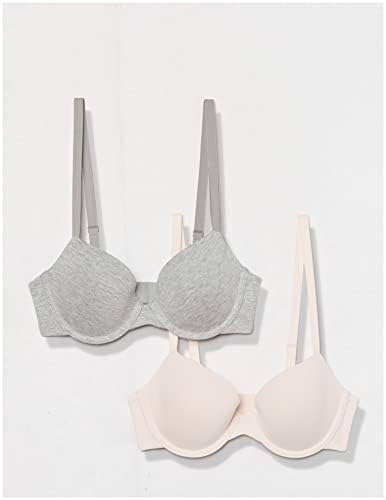 Amazon Essentials Women's Demi Cup Cotton Bra, Pack of 2, Grey Heather/Pearl, 34C