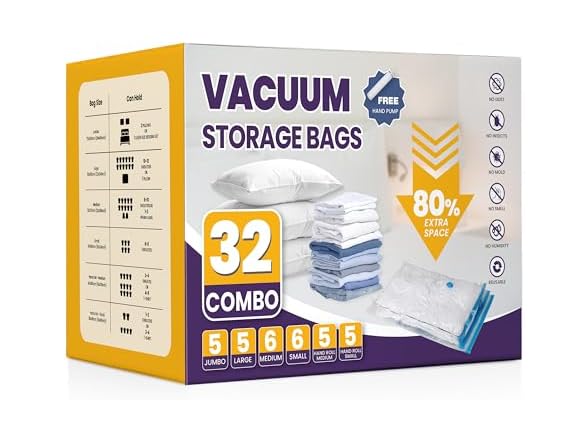 YSSOA Vacuum Storage Bags, 32Pk Combo
