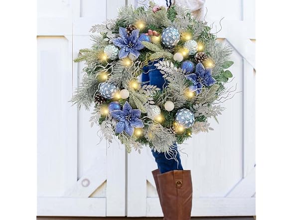Wanna-CUL 24" Pre-Lit Winter Christmas Wreath