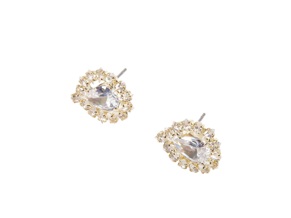 18K Gold Pear CZ Stud Earrings