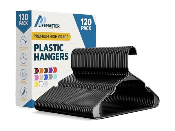 $22.99, Was $44.99, 48% Off! Lifemaster Plastic Clothes Hanger Set - 120 Pieces Black dealfomo