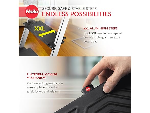 Hailo Folding L100 Step Ladder, Non-Slip, 8 Step