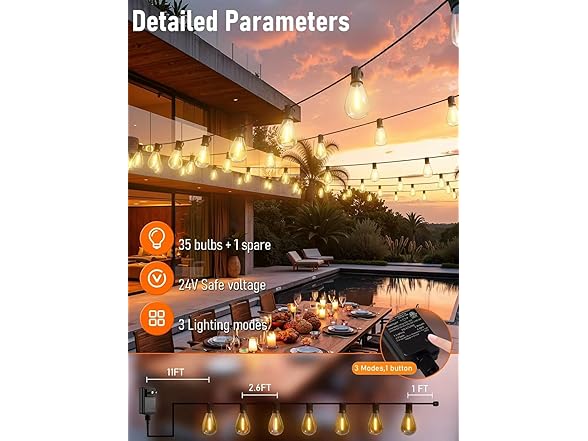 luckystyle 100FT LED Outdoor String Lights with Remote