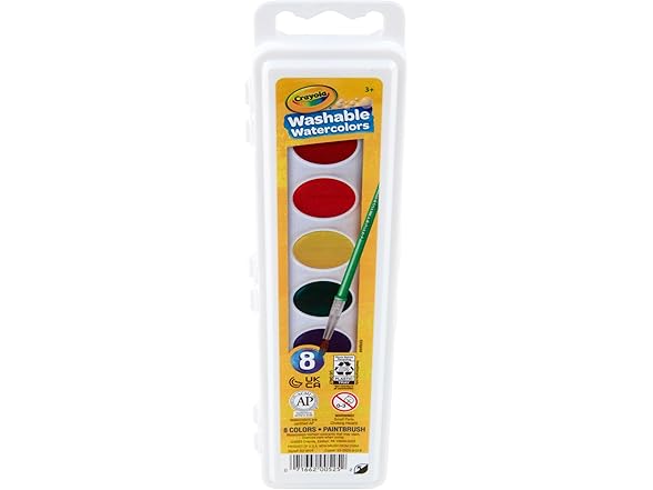 Crayola Washable Watercolors, Kids Paint Set, 8ct