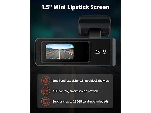 (NEW) Kingslim Dash Cam Front and Rear Camera 4K+1080P (Open Box)