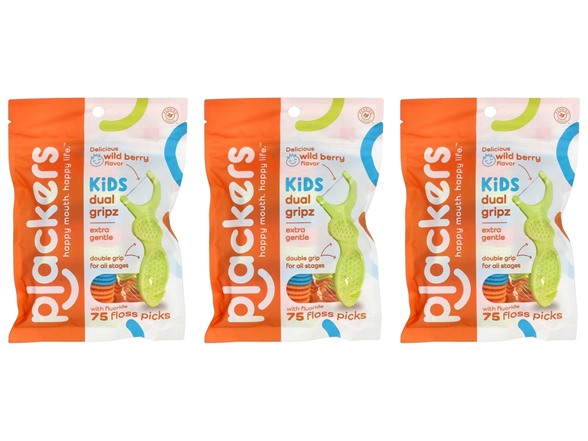 Plackers Kids Flossers 75 Count 3 Pack