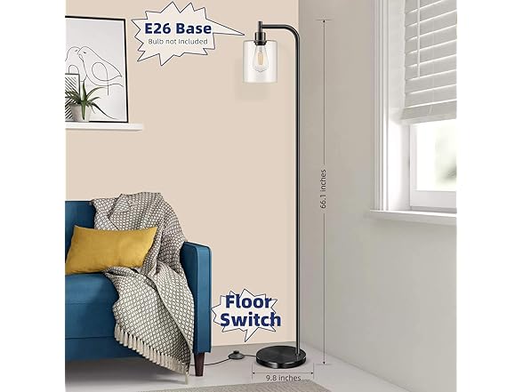 Bosceos Industrial Floor Lamp with Hanging Glass Shade