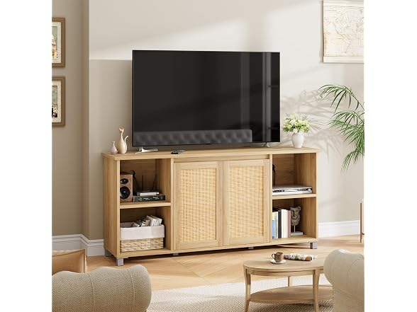 GarveeHome 70" TV Stand, Rattan, Natural