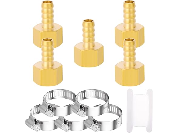 1/2 Barb x1/2 FNPT Brass 5Pcs+Clamp