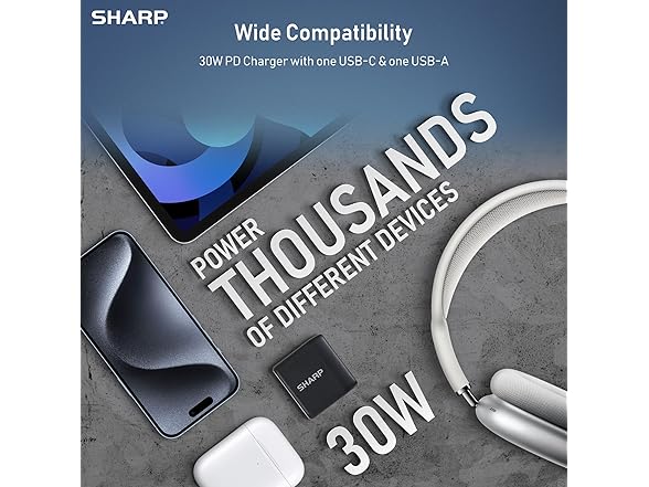 Sharp USB C Charger - 30W, Dual Port