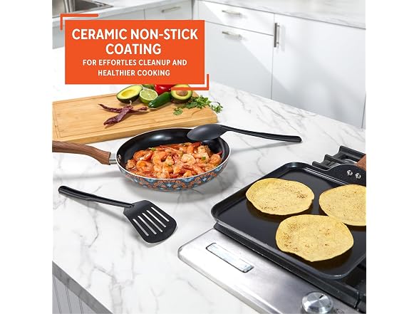 IMUSA Talavera Aluminum Black Ceramic Value Fry Pan & Square Griddle Set