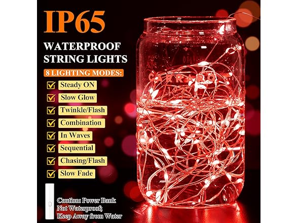 Lakumu Red Fairy Lights Battery Operated LED String Lights
