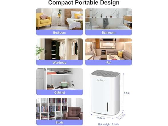 CLEVAST Small Dehumidifier for Home