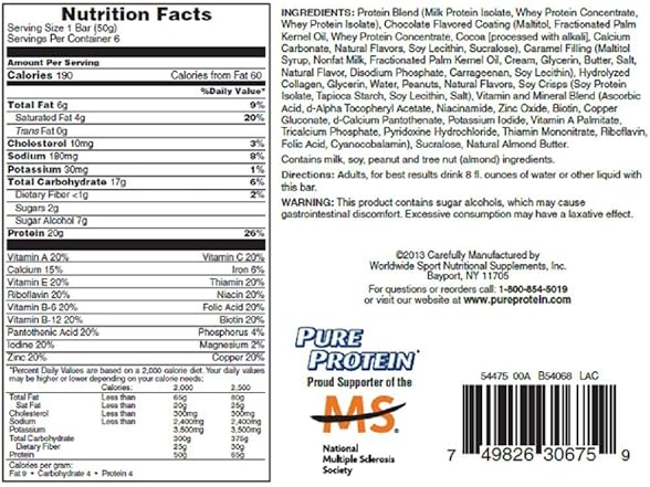 Pure Protein Chocolate Peanut Caramel Bar 6pk