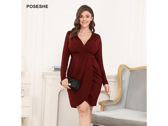 Poseshe Women (4XL) Dresses V Neck Dress V Dress