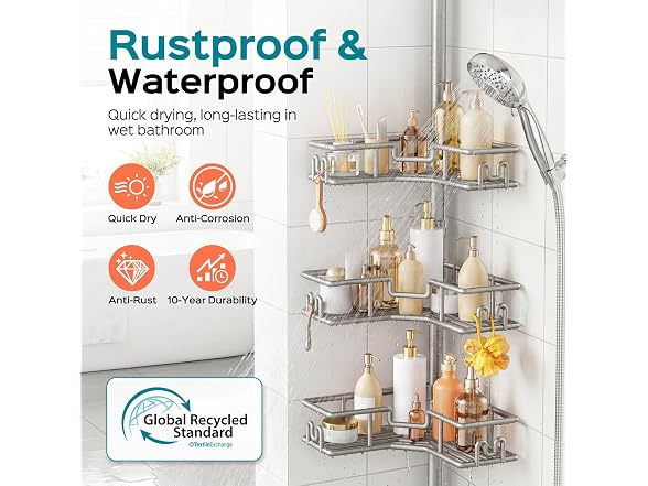 HAMITOR 4-Tier Corner Shower Pole Caddy