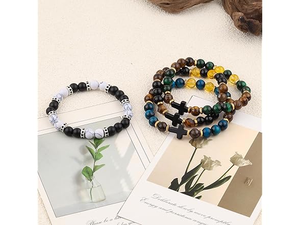 ZZLTAWS Tiger Eye Cross Bracelet 4 Pieces