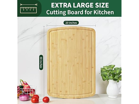 30" x 20" Extra Large Bamboo Cutting Board for Kitchen