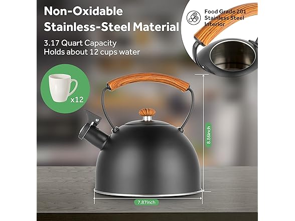 YSSOA Whistling Stovetop Tea Kettle, 3.2 Quart
