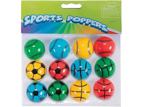 Assorted Multicolor Vinyl Sports Poppers (6 Packs of 12)