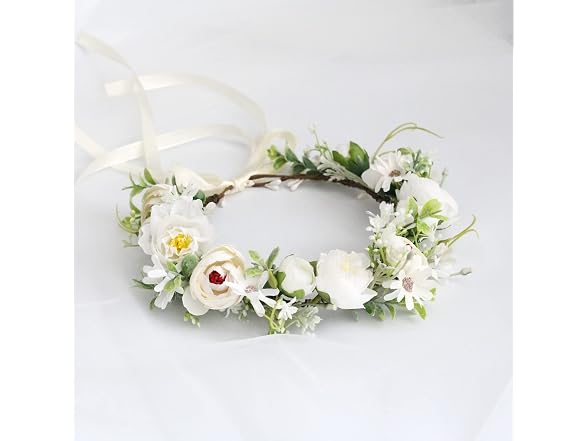 Vivivalue Flower Crown Headband White Floral