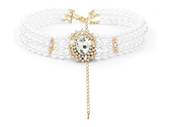 ELABEST Pearl Multi-Row Sparkly Necklace