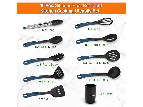 NutriChef 10-Piece Kitchen Cooking Utensils Set 