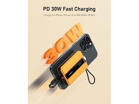 VEEKTOMX 10000mAh 30W Power Bank Built-In Cable