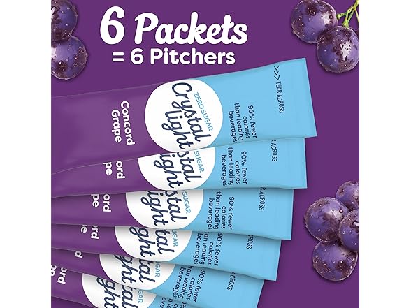 Crystal Light Drink Mix, 6 Pitcher Packets Grape
